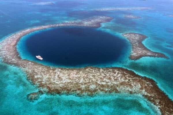 Great Blue Hole Belize aerial drone shot